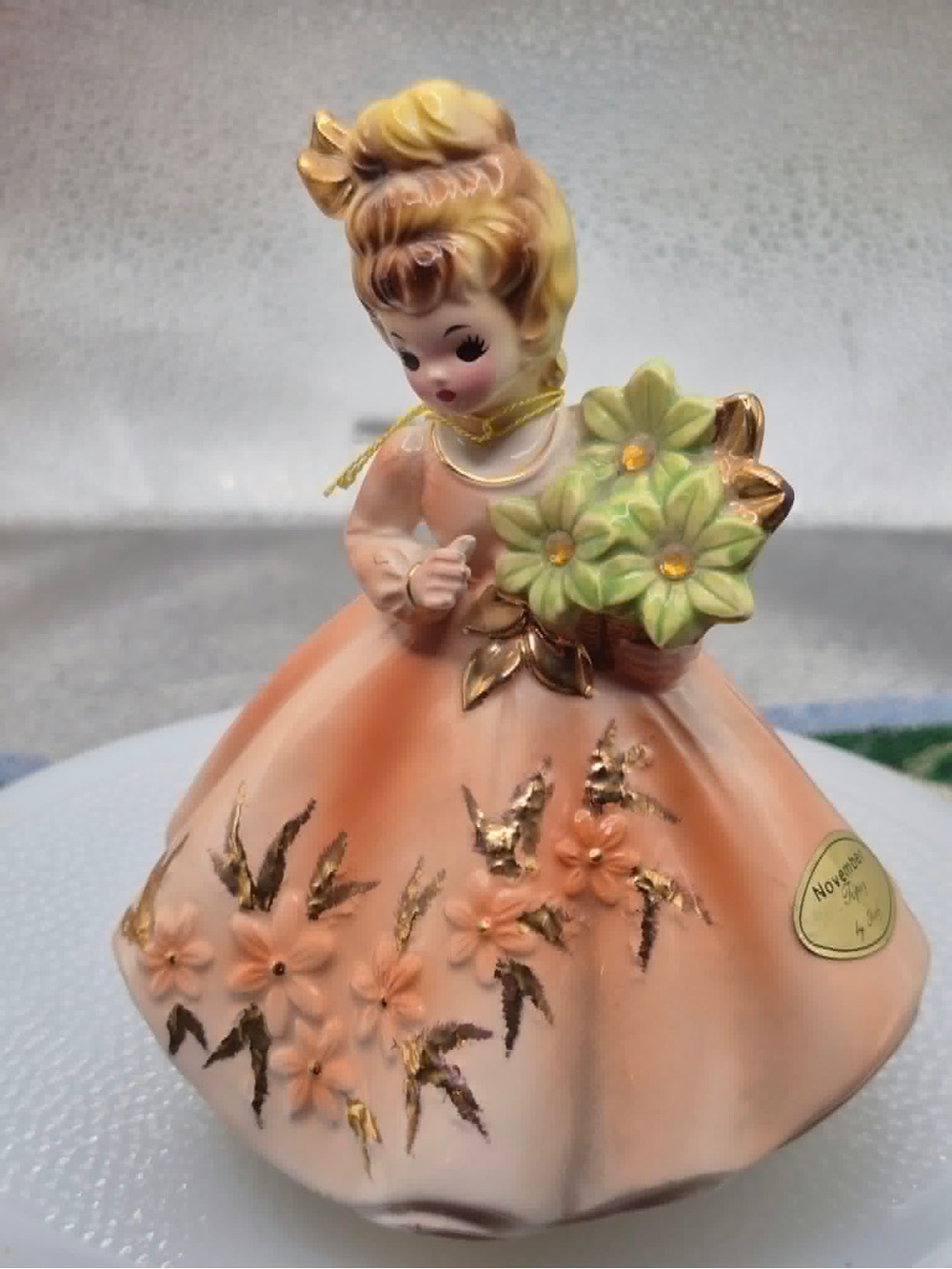 November Birthday Gift Music Box Topaz Birthstone Figure Vintage Josef Originals